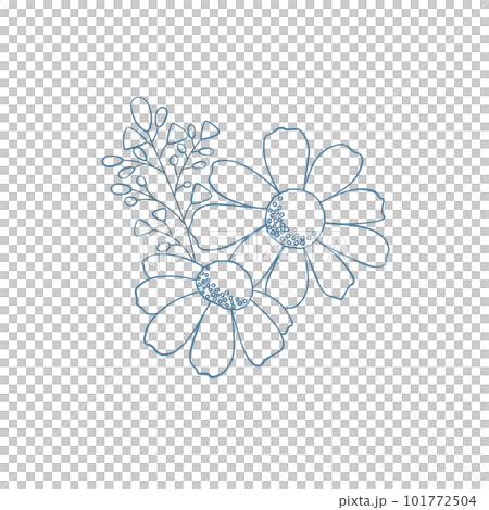 Cute flower icon on a white background, pale blue line drawing. Cute flower icon on a white background, pale blue line drawing. 101772504