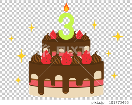 お祝いのチョコレートホールケーキ　数字のろうそく3 101773496