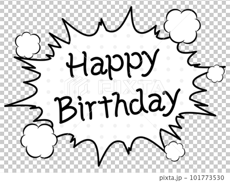 American comic-style thorny balloon Happy birthday handwritten characters 101773530