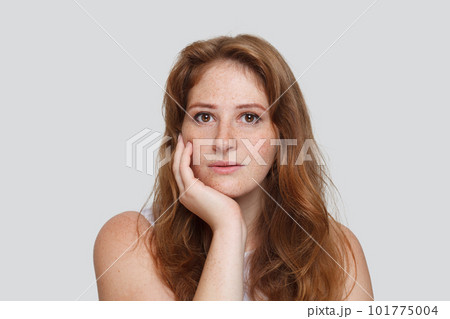 Cute redhead woman portrait. Beautiful female face 101775004