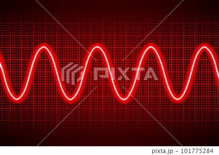 Abstract neon red cosine curve pattern on dark oscilloscope digital screen 101775284