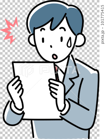 書類を見て困惑するビジネスマンの上半身 書類を見て困惑するビジネスマンの上半身 101775415
