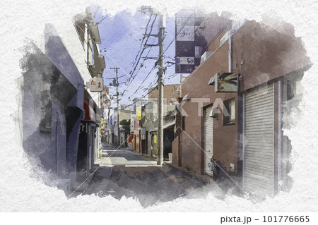 水彩画風　米子下町　朝日町界隈　鳥取県米子市 101776665