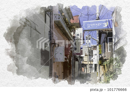 水彩画風　米子下町　朝日町界隈　鳥取県米子市 101776666