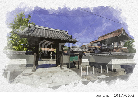 水彩画風　米子下町　福厳院　山門　鳥取県米子市 101776672