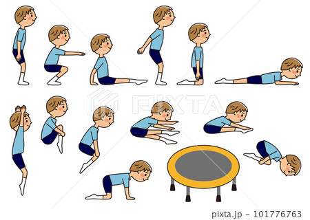 トランポリンをする子供のイラストセット 101776763