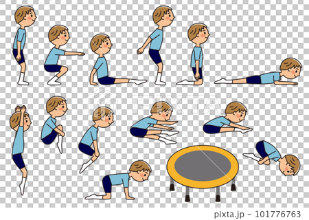 トランポリンをする子供のイラストセット 101776763
