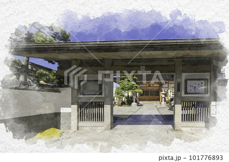 水彩画風 米子下町 万福寺 山門 鳥取県米子市 水彩画風 米子下町 万福寺 山門 鳥取県米子市 101776893