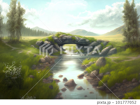 石橋のある自然風景 101777052