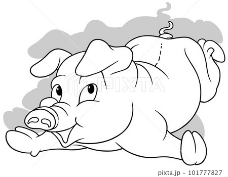 Drawing of a Lying Smiling Piggy 101777827