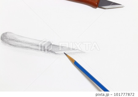 鉛筆画・鉛筆モチーフデッサン【小刀ナイフを描く】(コピースペース・人物なし) 鉛筆画・鉛筆モチーフデッサン【小刀ナイフを描く】(コピースペース・人物なし) 101777872