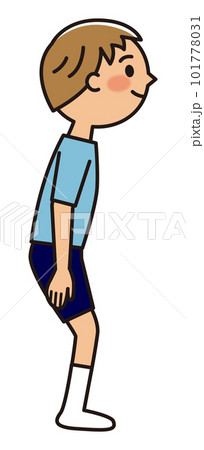 トランポリンをする男子_軽く膝を曲げて立つ トランポリンをする男子_軽く膝を曲げて立つ 101778031