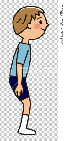 トランポリンをする男子_軽く膝を曲げて立つ トランポリンをする男子_軽く膝を曲げて立つ 101778031