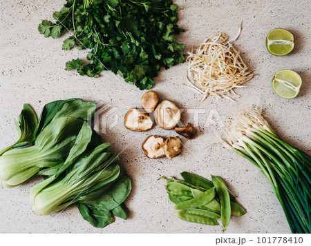 Cooking ingredients for Asian dishes on gray concrete background 101778410