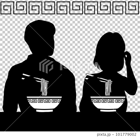 Silhouette of man and woman eating ramen Silhouette of man and woman eating ramen 101779002