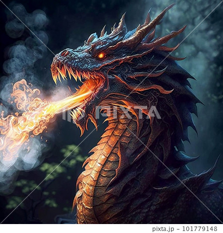 A ferocious monster resembling a green dragon - Stock