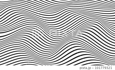 Wave of optical illusion. Abstract black and white illustrations. Horizontal lines stripes pattern or background with wavy distortion effect. 101779321