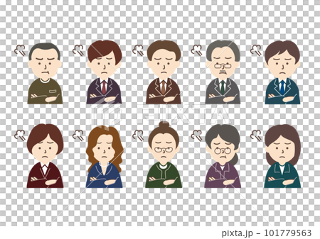 Icon set of men and women wearing suits_Angry face Icon set of men and women wearing suits_Angry face 101779563