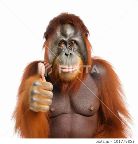 Orangutan thumbs up, everything is fine, everything is ok, everything is correct, I agree, ok. On a white background funny illustration with an animal, ai generative Orangutan thumbs up, everything is fine, everything is ok, everything is correct, I agree, ok. On a white background funny illustration with an animal, ai generative 101779853