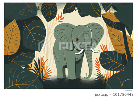 jungle illustration with elephant for children jungle illustration with elephant for children 101780448