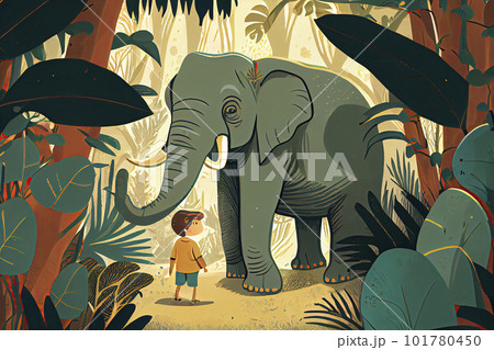 jungle illustration with elephant for children jungle illustration with elephant for children 101780450