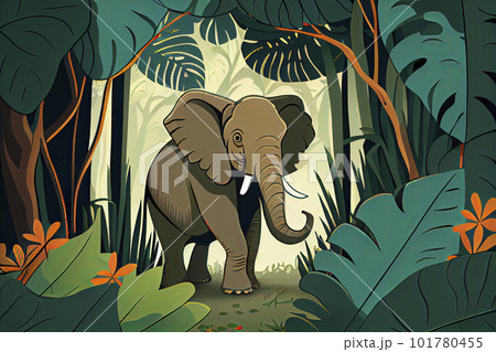 jungle illustration with elephant for children jungle illustration with elephant for children 101780455