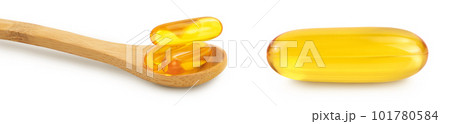 Fish oil in bottle isolated on white background with full depth of field 101780584