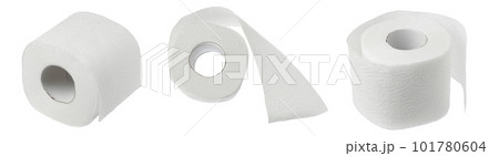 Roll of toilet paper or tissue isolated on white background with full depth of field. Top view. Flat lay 101780604