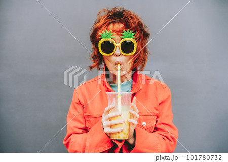 Hipster fashion young woman in bright clothes - Stock Photo [101780732]  - PIXTA