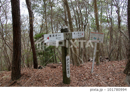 中山縦走 中山駅(中山観音駅)、最高峰と奥之院の距離と方向を示す行先表示板 中山縦走 中山駅(中山観音駅)、最高峰と奥之院の距離と方向を示す行先表示板 101780994