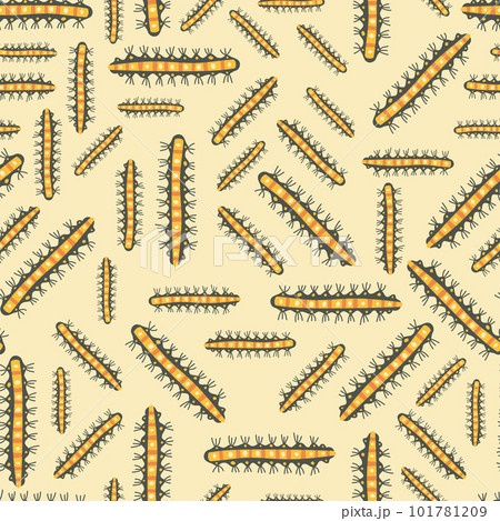 Caterpillar seamless pattern cute vector flat illustration yellow bright background 101781209