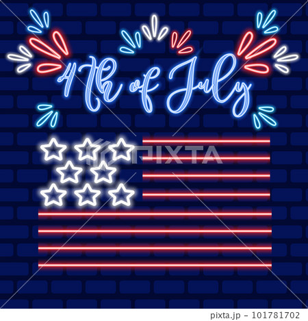 4th of july American independence day vector neon banner. Night bright signboard, light patriotic Independence day illustration 101781702
