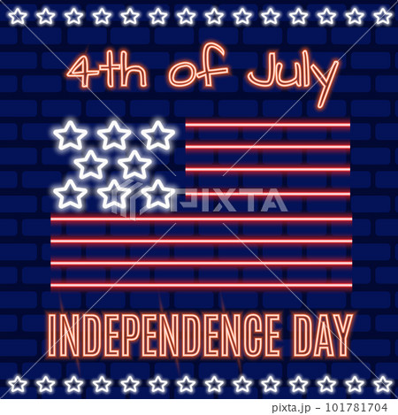 4th of july American independence day vector neon banner. Night bright signboard, light patriotic Independence day illustration 101781704