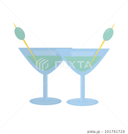 Two martini glass with olive. Party, pub, restoraunt or club element. alcohol coctail with vermouth. Vector illustration, isolated on a white background. 101781728