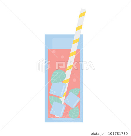 Cocktail with mint, ice and straw. Party, pub, restoraunt or club element. alcohol coctail with vermouth. Vector flat illustration, isolated on a white. Cocktail with mint, ice and straw. Party, pub, restoraunt or club element. alcohol coctail with vermouth. Vector flat illustration, isolated on a white. 101781730