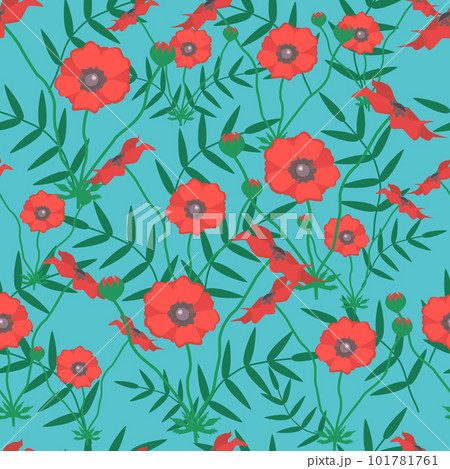 Seamless pattern with poppy flower. Summer garden wildflowers 101781761