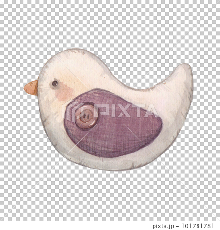 Decorative birds made of fabric. Watercolor illustration of decorations for children, bouquets. Collection Provencal bouquet. The illustration is suitable for design, invitations, weddings, holidays. 101781781