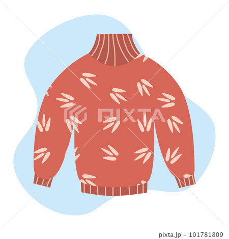 Vector illustration of warm winter and autumn woolen sweater. Trendy flat design element of autumn cozy clothes. Isolated on white background Vector illustration of warm winter and autumn woolen sweater. Trendy flat design element of autumn cozy clothes. Isolated on white background 101781809