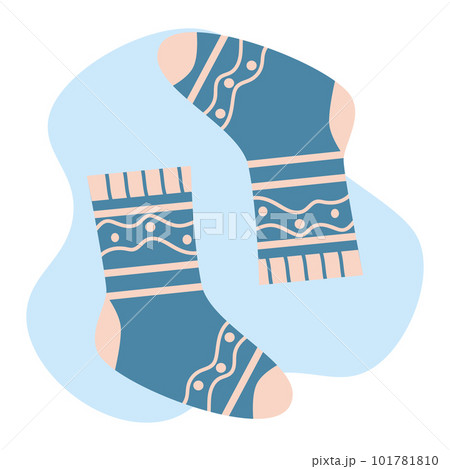 Knitted blue socks, warm and cozy. Vector illustration isolated on a white. 101781810