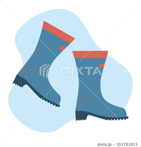 Rubber boots for rainy weather, gardening. fishing. Waterproof shoes. Autumn symbol. Gumboots flat isolated illustration 101781813