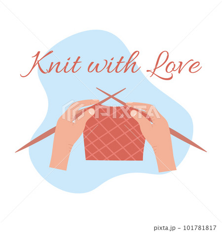 Vector carton isolated illustration of knitting process, female hand knit scarf or sweater. Handmade, made with love concept 101781817