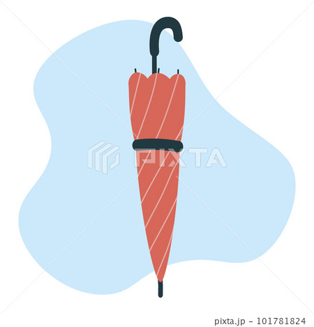 Closed red umbrella, handle parasol for rainy autumn weather. Vector flat illustration, isolated on white background Closed red umbrella, handle parasol for rainy autumn weather. Vector flat illustration, isolated on white background 101781824