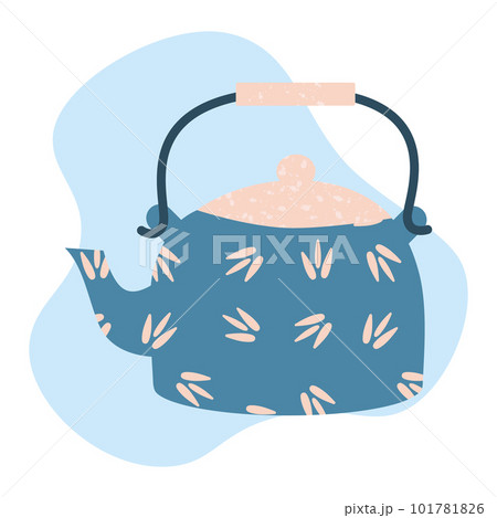 Cute teapot, blue kitchen tool - kettle. Cartoon vector illustration, isolated on white background 101781826