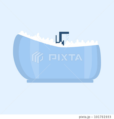 Bathtub with foam bubbles inside. Bathroom interior. Flat illustration on blue background. Bathtub with foam bubbles inside. Bathroom interior. Flat illustration on blue background. 101781933