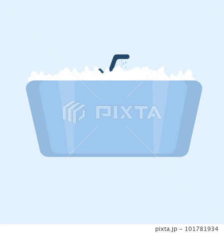 Bathtub with foam bubbles inside. Bathroom interior. Flat illustration on blue background. Bathtub with foam bubbles inside. Bathroom interior. Flat illustration on blue background. 101781934