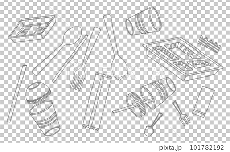 プラスチックゴミのセットイラスト プラスチックゴミのセットイラスト 101782192