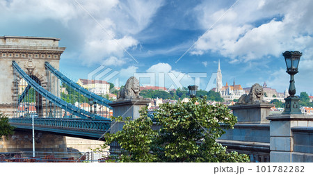Hungarian landmark, Budapest Chain Bridge view. Hungarian landmark, Budapest Chain Bridge view. 101782282