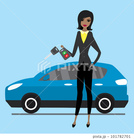 Beauty african american woman holding car key, 101782701
