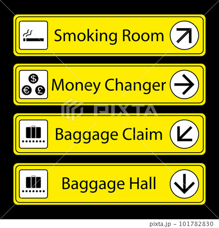 Yellow Airport Signs with monochromatic pictograms 101782830