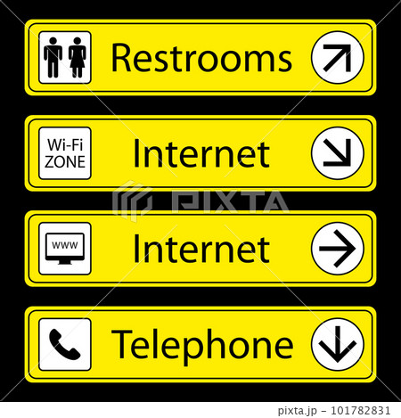 Yellow Airport Signs with monochromatic pictograms 101782831